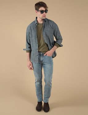 Jeans Slim Deslavado Para Hombre