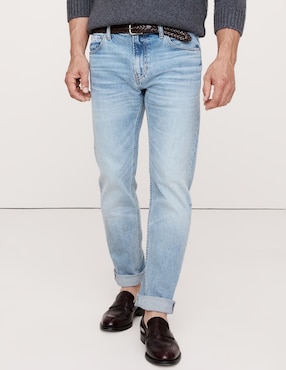 Jeans Slim Deslavado Para Hombre