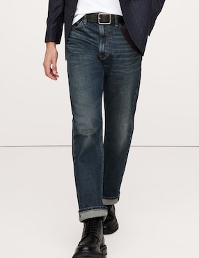 Jeans Straight Lavado Stone Wash Para Hombre