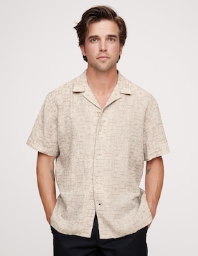 Camisa casual de lino manga corta para hombre