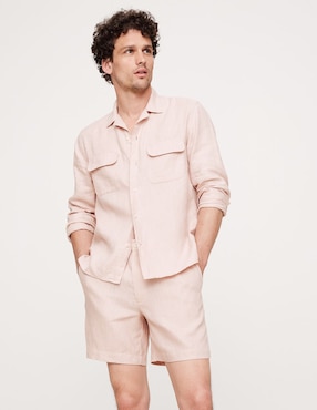 Camisa casual de lino manga larga para hombre