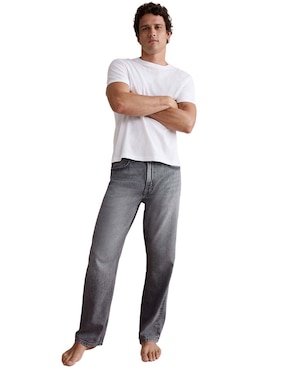 Jeans straight lavado deslavado para hombre
