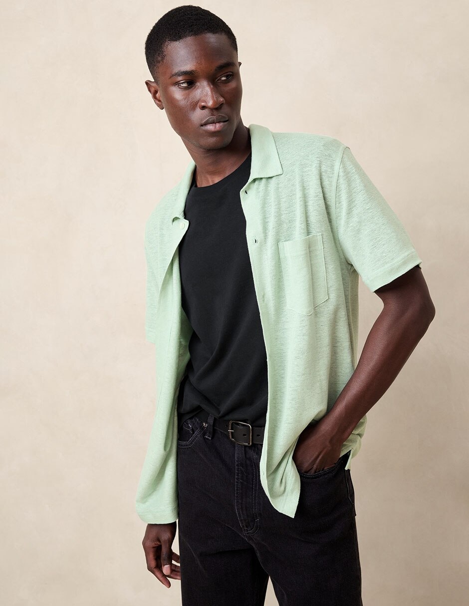 Camisa casual de lino manga corta para hombre 1
