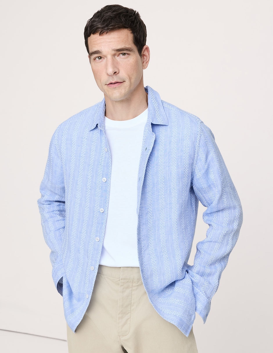 Camisa casual de lino manga larga para hombre