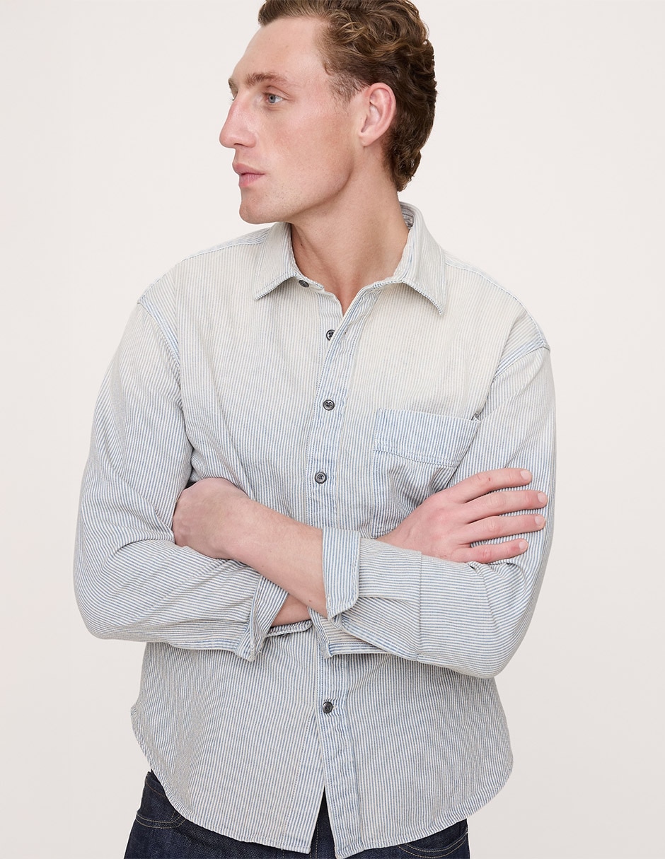 Camisa casual de mezclilla manga larga para hombre