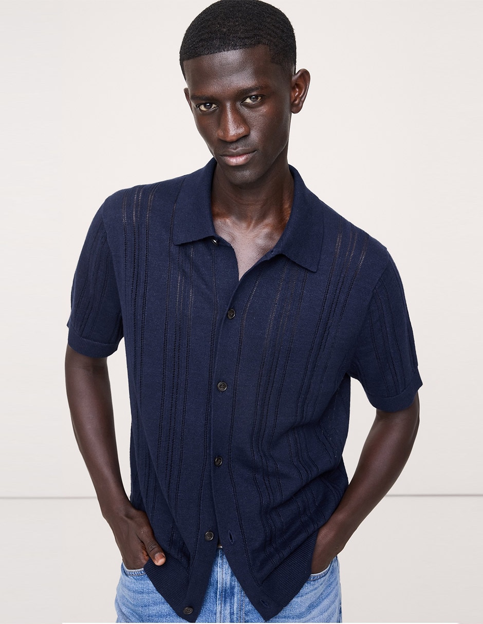 Camisa casual de lino manga corta para hombre