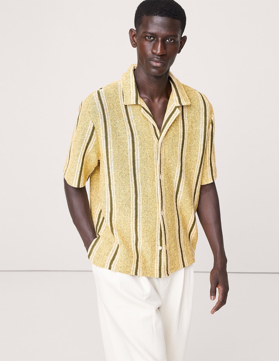 Camisa casual de algodón manga al codo para hombre