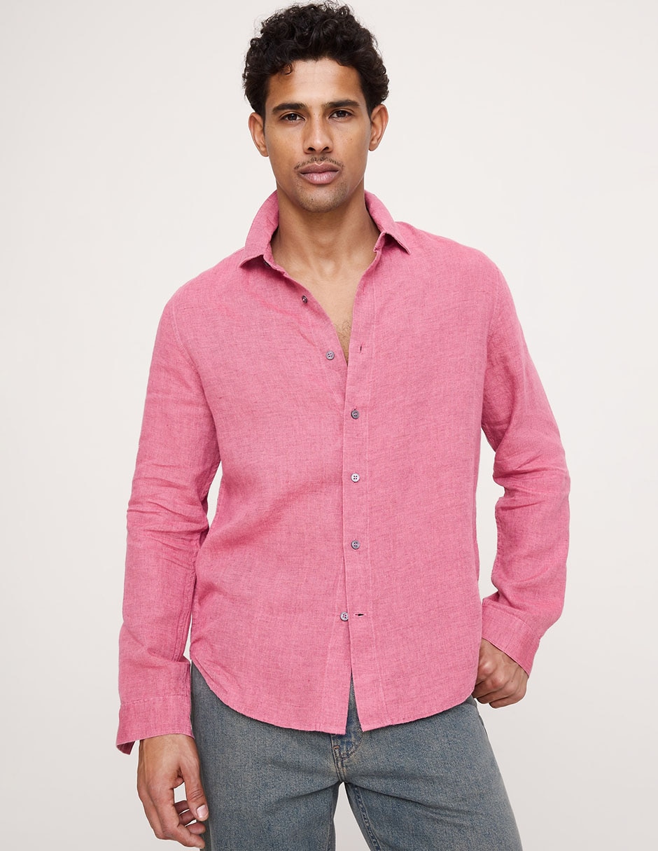 Camisa casual de lino manga larga para hombre Camisa casual de lino manga larga para hombre