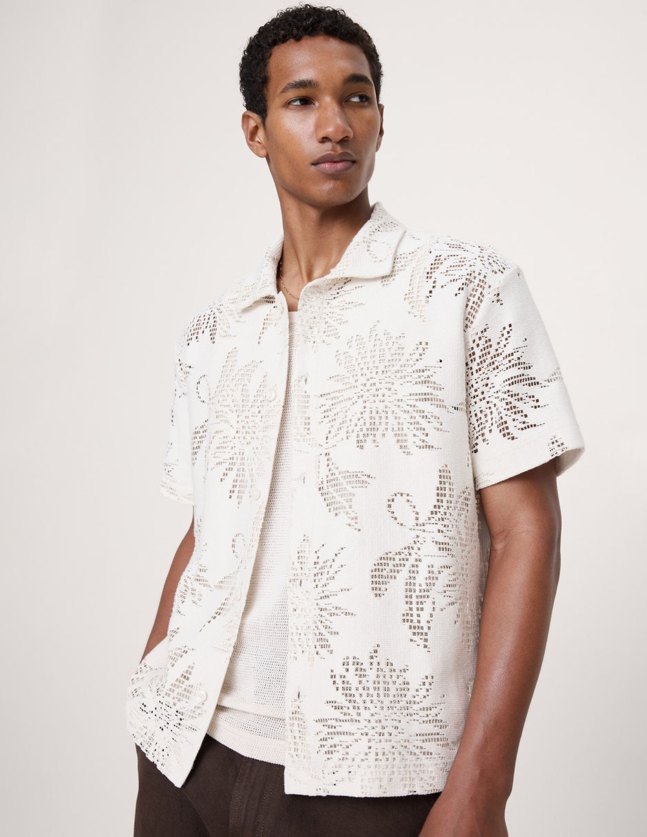 Sobrecamisa casual de algodón manga corta para hombre