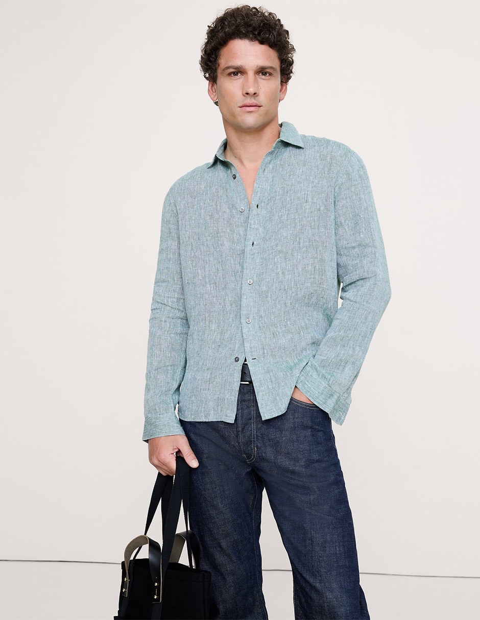 Camisa casual de lino manga larga para hombre Camisa casual de lino manga larga para hombre