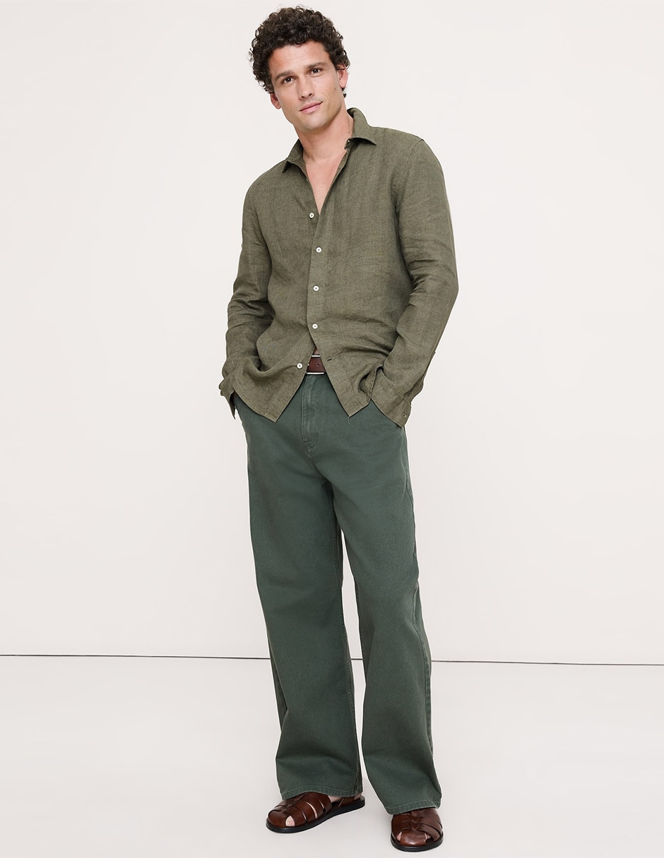 Camisa casual de lino manga larga para hombre