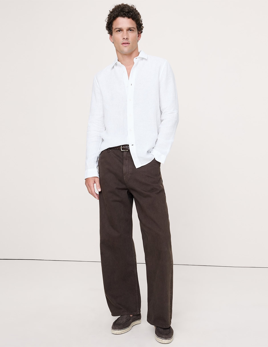 Camisa casual de lino manga larga para hombre Camisa casual de lino manga larga para hombre