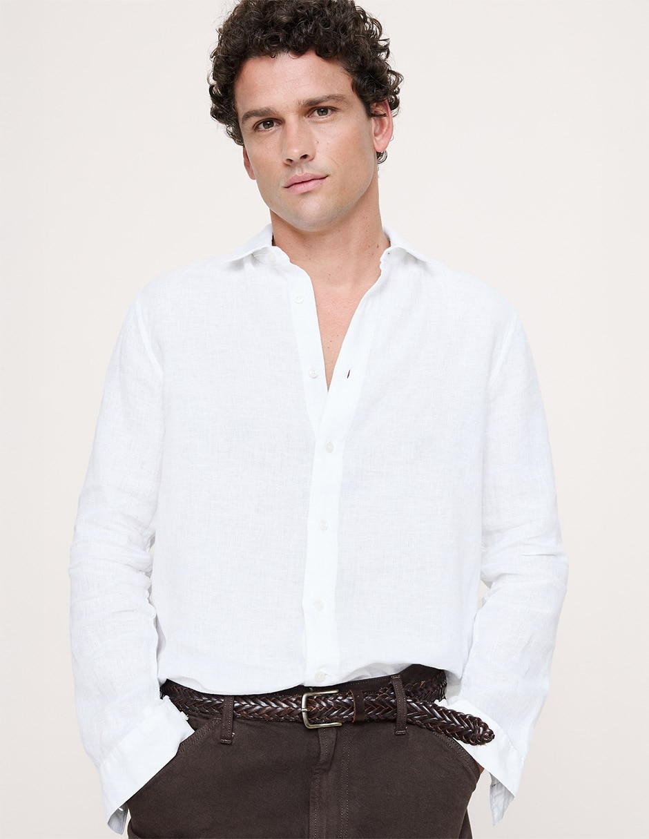 Camisa casual de lino manga larga para hombre 3
