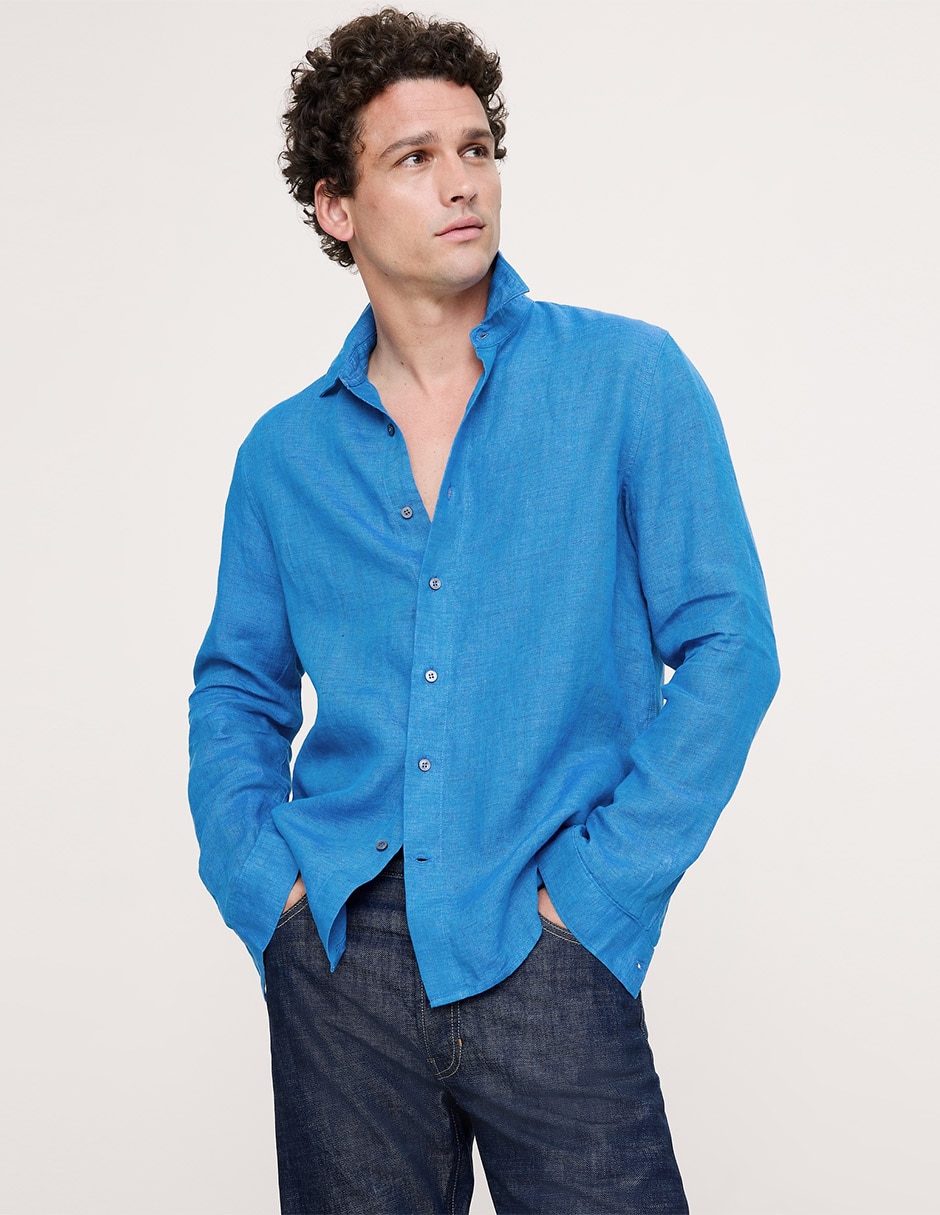 Camisa casual de lino manga larga para hombre Camisa casual de lino manga larga para hombre