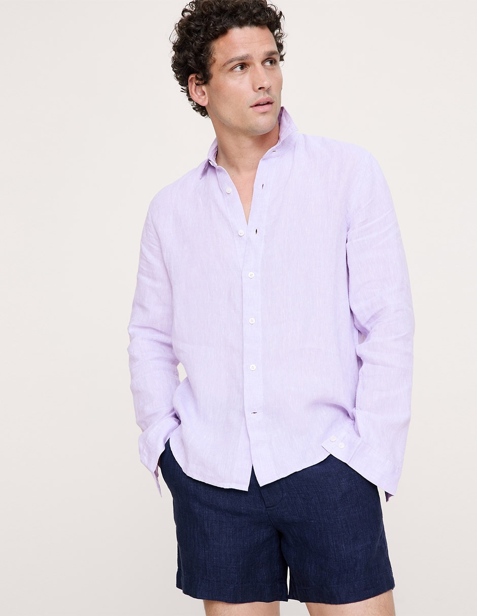 Camisa casual de lino manga larga para hombre Camisa casual de lino manga larga para hombre