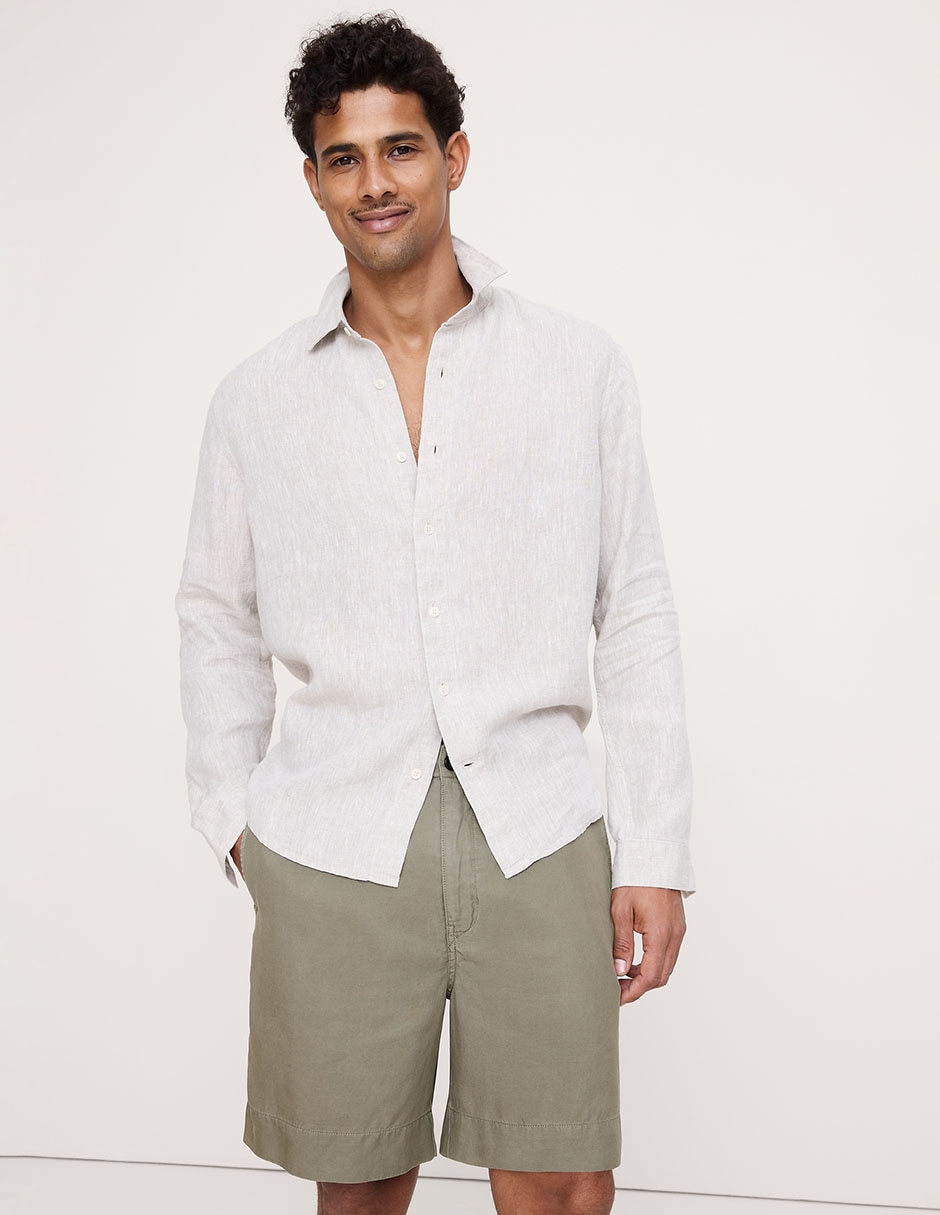 Camisa casual de lino manga larga para hombre Camisa casual de lino manga larga para hombre