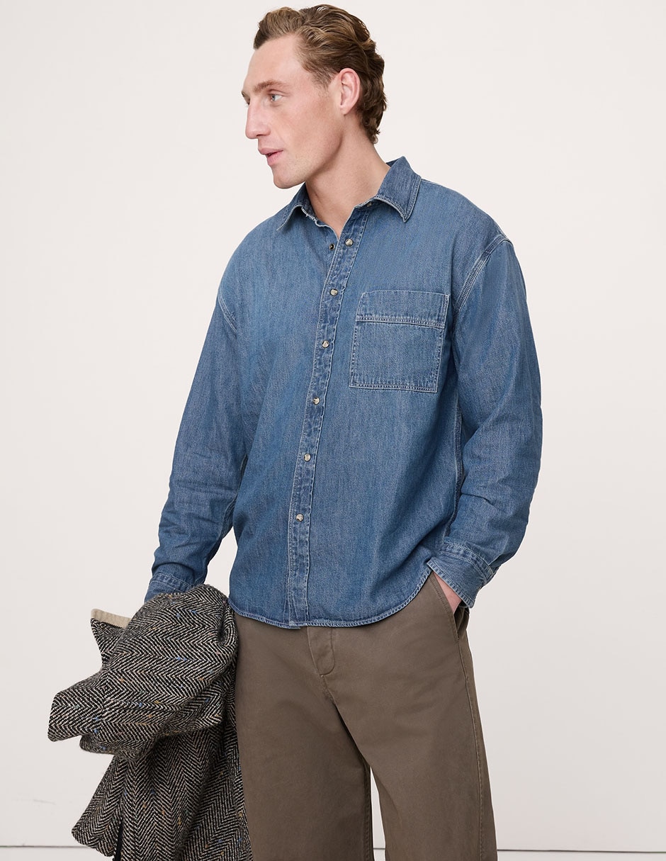 Camisa casual de algodón manga larga para hombre