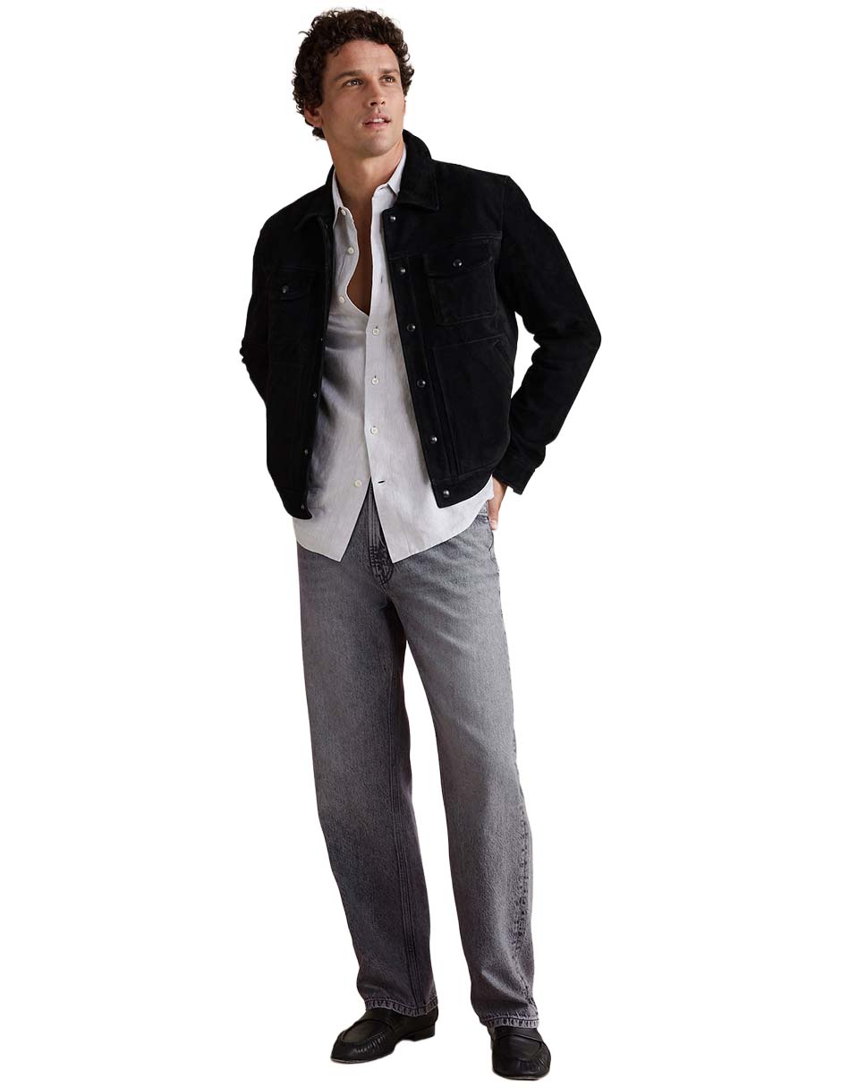Jeans straight lavado deslavado para hombre