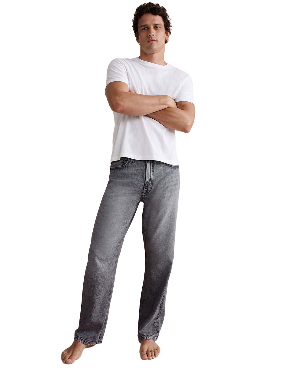Jeans straight lavado deslavado para hombre 4