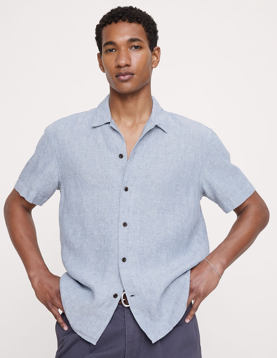 Camisa casual de algodón manga corta para hombre