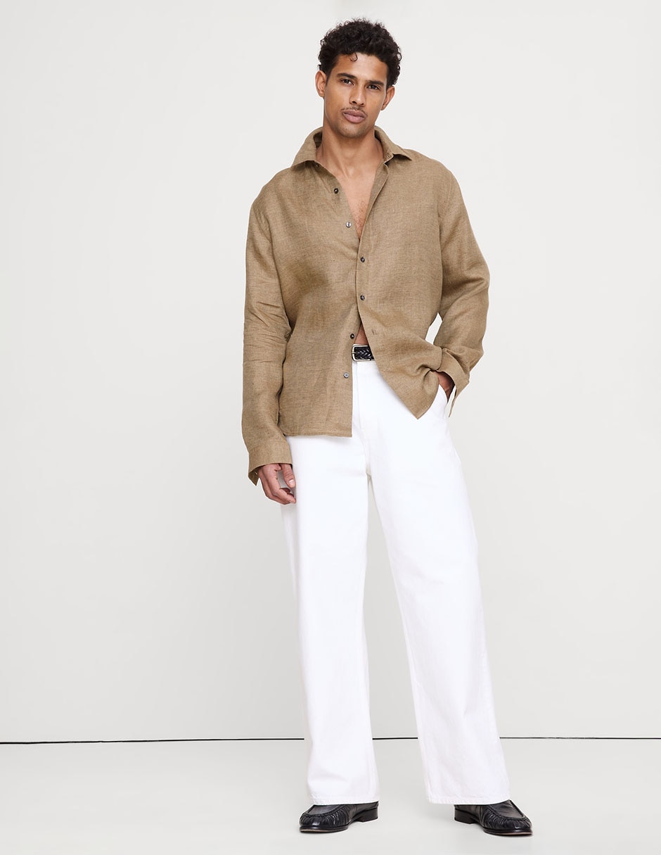 Camisa casual de lino manga larga para hombre Camisa casual de lino manga larga para hombre