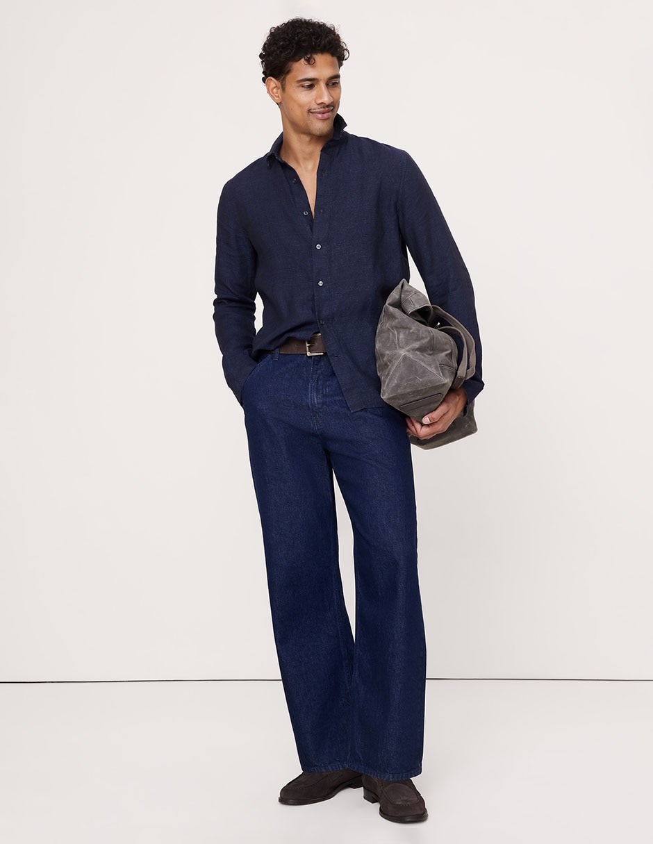 Camisa casual de lino manga larga para hombre